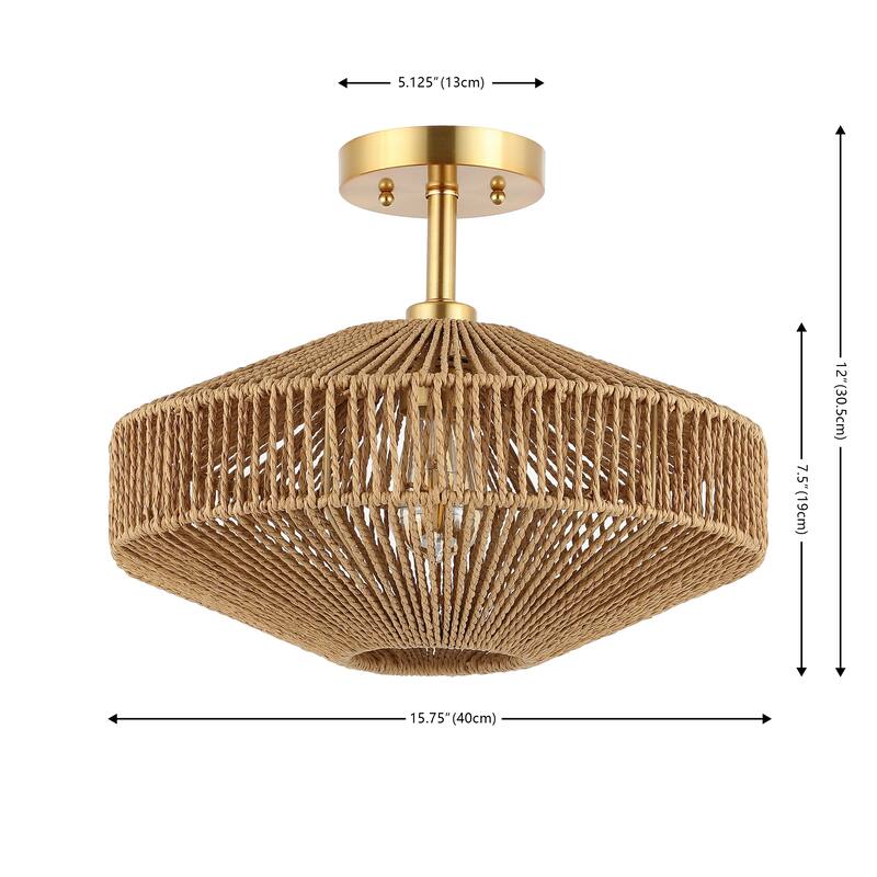 SAFAVIEH Lighting Berra 13.5" Flush Mount - 13.5" x 13.5" x 13" - withD/H - Natural/Gold - 16Wx16Dx12H