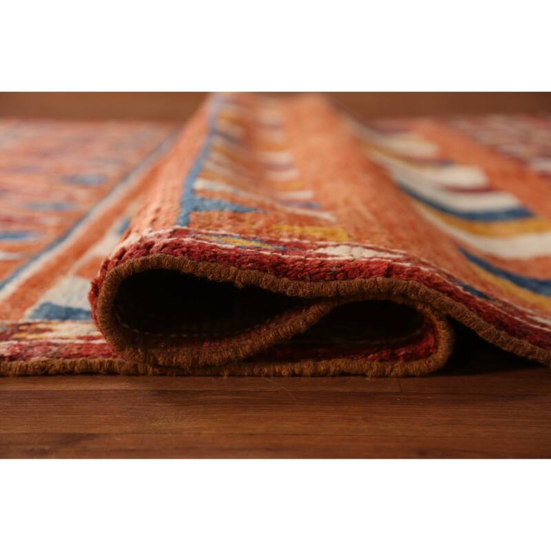 Orange Tribal Geometric Moroccan Rug Hand-Knotted Wool Carpet - 6'7" x 9'6"