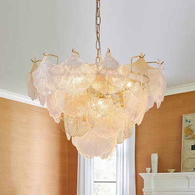 Stylish 8-Light Ginkgo Textured Glass Pendant Chandelier