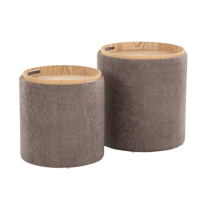 Carson Carrington Astrid Tray Top Nesting Ottoman Set - Brown