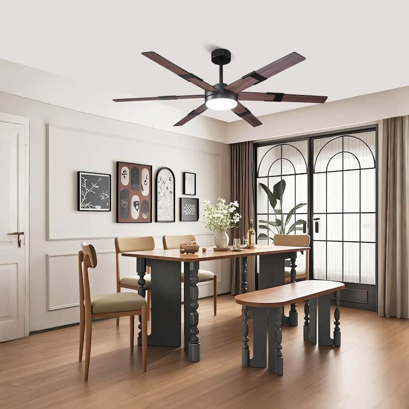 60 in.Smart Matte Black Integrated LED Dimmable Ceiling Fan with Light and Remote and APP Control