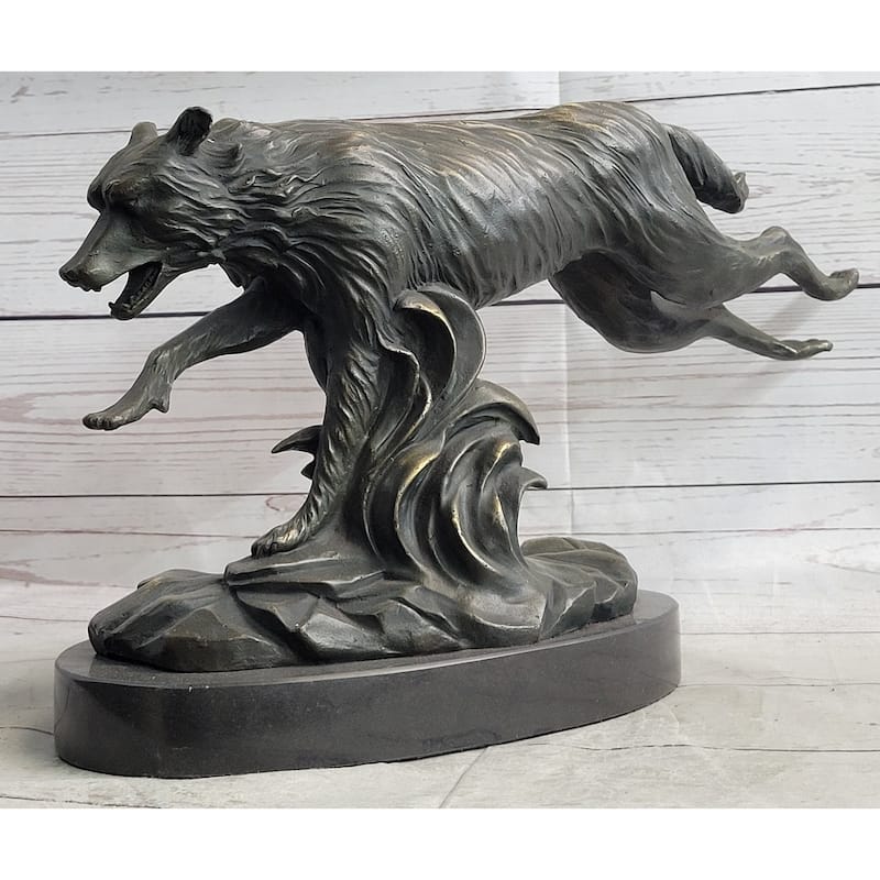 Running Wolf Dog Wildlife Art Decor Bronze Metal Statue Sculpture Original Art