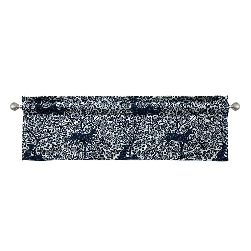 DriftAway Deer Fawn Flower Lined Window Valance - 52 x 14 - Navy