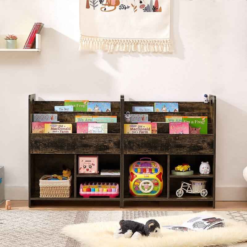 VECELO Kids Bookshelf, Wooden Toy Storage Cabinet Organizer or Kids Room, Bedroom, Nursery, Kindergarten, Bookcase with Shelves