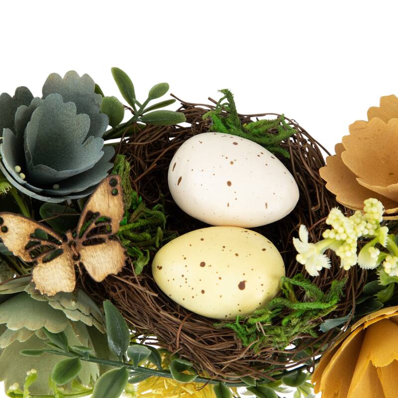 12" Easter Egg and Bird Nest Wreath with Wooden Flowers