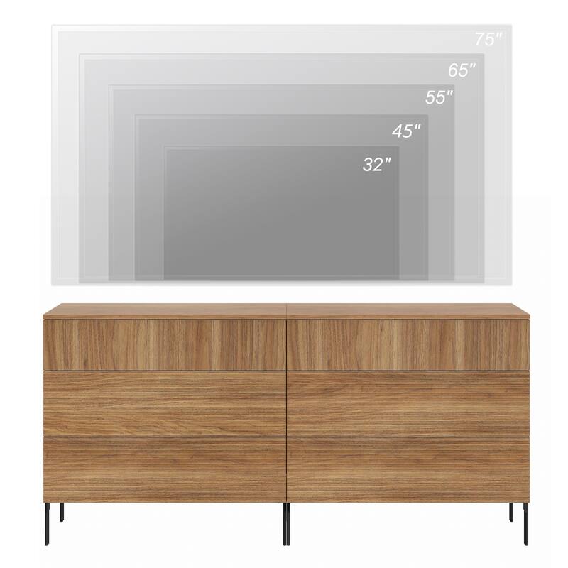 31.5" Reeded Dresser TV Stand, Modern Minimalist Entertainment Center, Wooden TV Console 