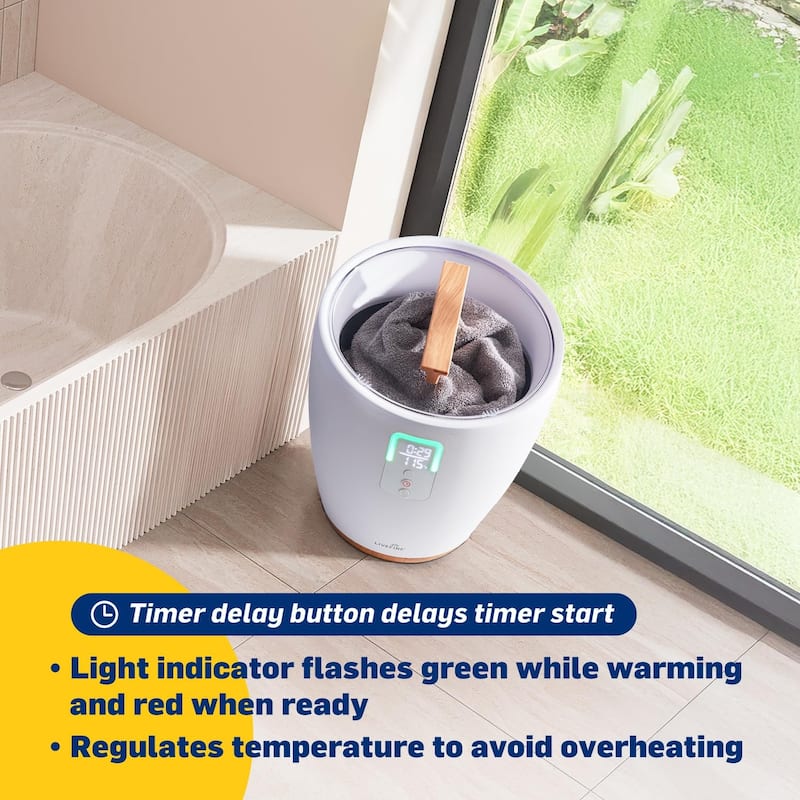 Live Fine Towel Warmer, Small Bucket Style Towel Heater with LED Display, Adjustable Timer, & More! - White