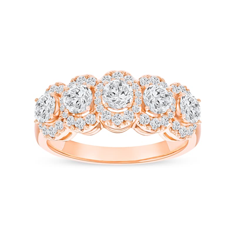 IGI Certified 1ct TDW Diamond Halo Ring in 14K Rose Gold for Women - Pink