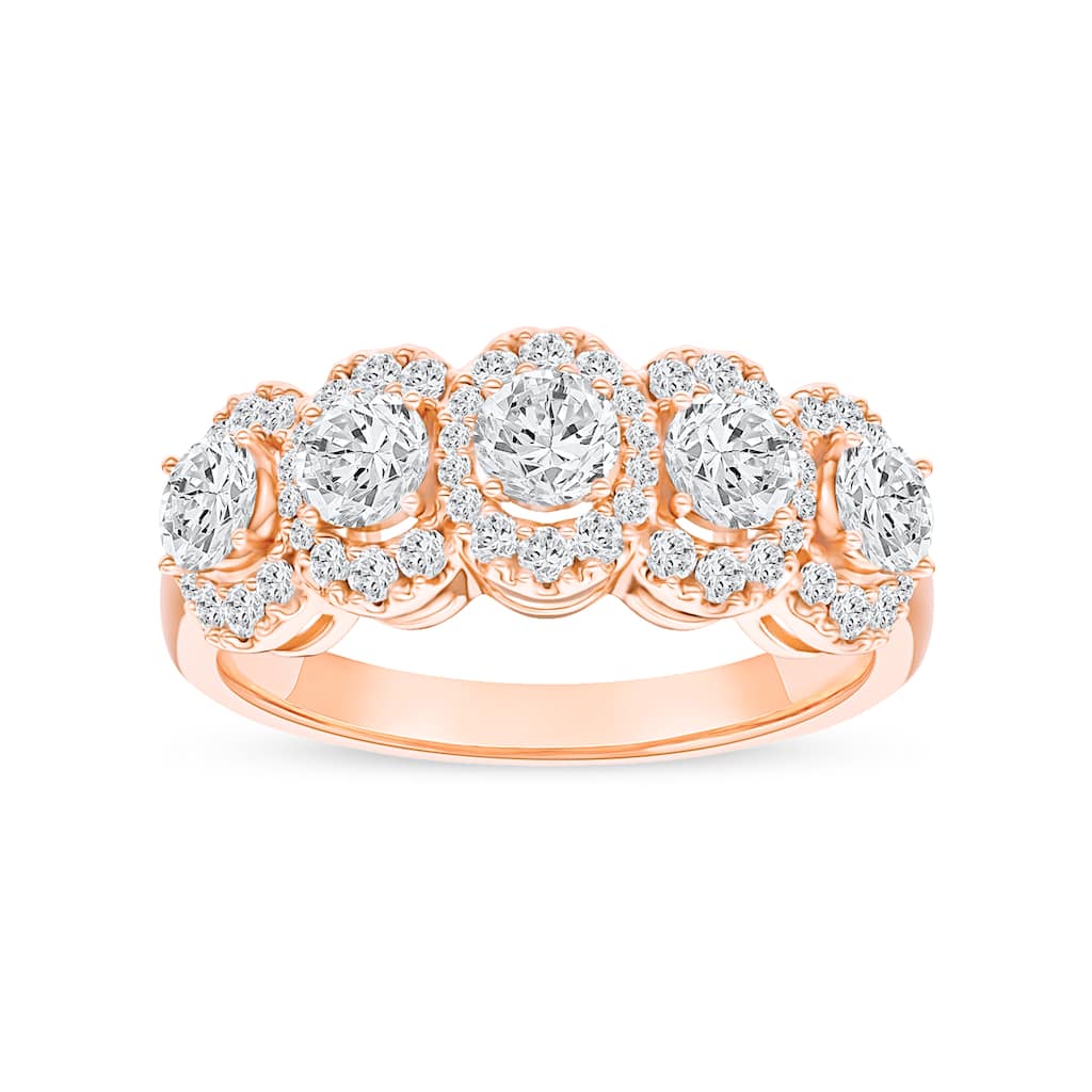 IGI Certified 1ct TDW Diamond Halo Ring in 14K Rose Gold for Women - Pink