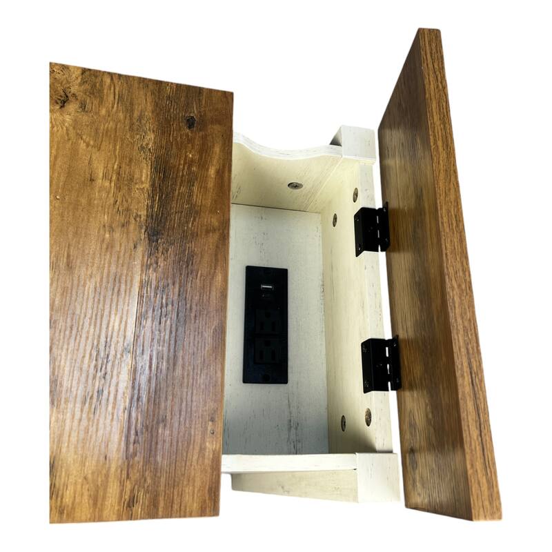 Farmhouse End Table With Charging Station, Night Stand With Barn Door And Drawer