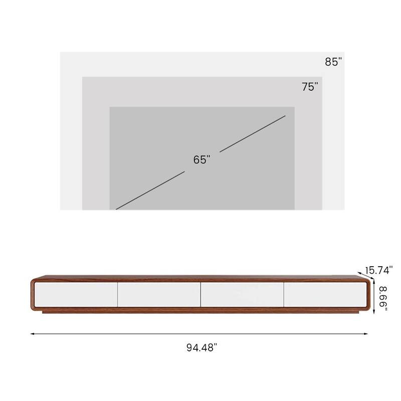 Modern Rectangular TV Stand with 4 Drawers, Wood Veneer Media Console, Walnut White, Soild Wooden, Fully-Assembled