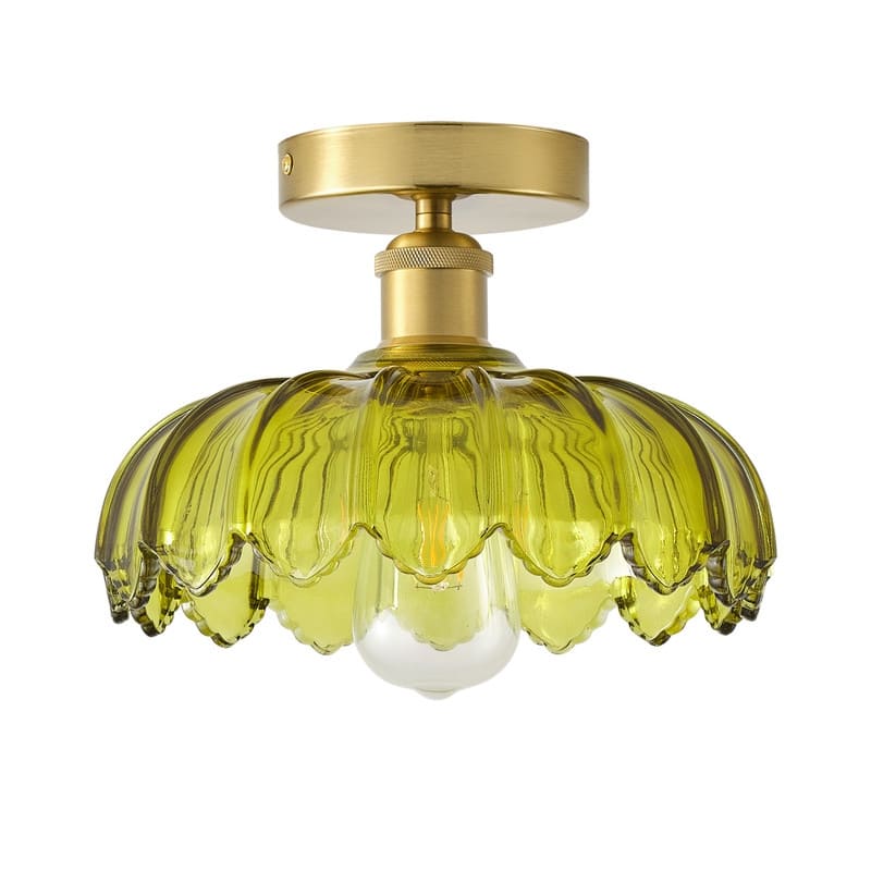 Vintage Green Glass Flush Mount Ceiling Light Gold Finish for Bedroom Living Room Entryway