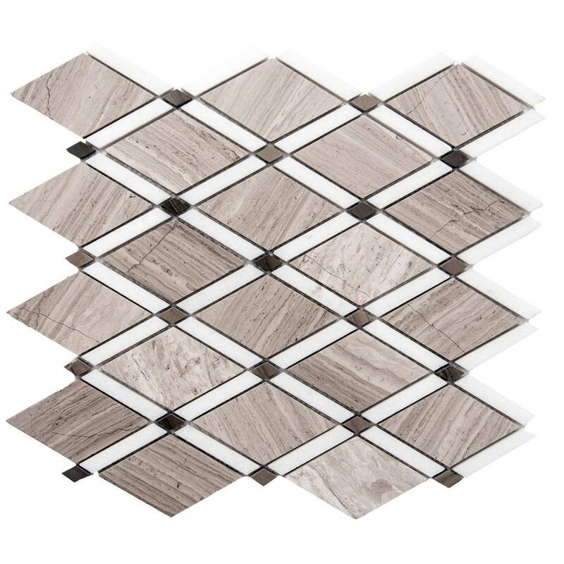 Santorini Diamante 13.75in x 13.88in Marble Backsplash Wall Tile - Wooden White - 1 Sheet (1 Sq. ft.)