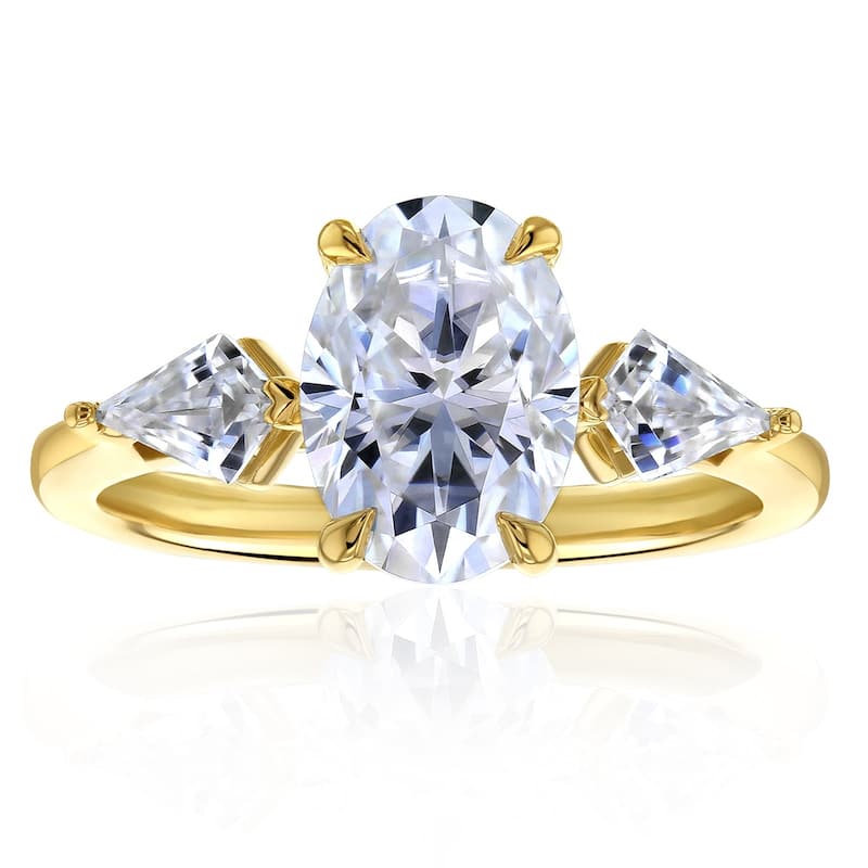 Kobelli 3.36 Carats Moissanite 14k Solid Yellow Gold One-of-a-Kind 3-Stone Kite Ring