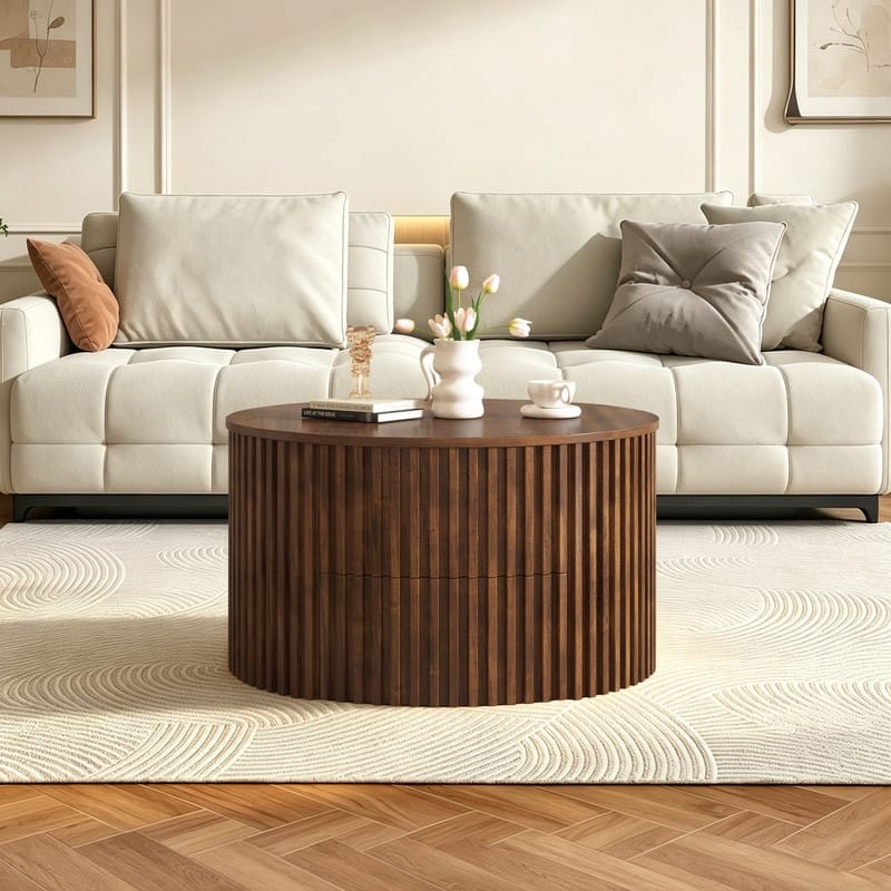 Modern Fluted Lift Top Coffee Table, Accent Coffee Table with Hidden Storage for Living Room