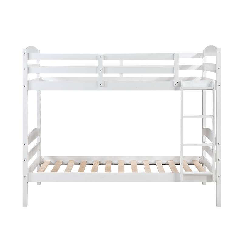 Twin Over Twin Bunk Bed with Guard Rails, Sturdy Wood Frame, White Finish, Youth Bedroom Furniture
