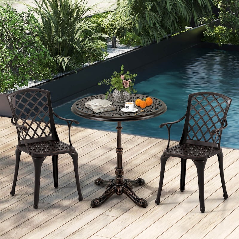 Costway 27” Round Cast Aluminum Patio Bistro Table with Hollow Top - Copper - See Details