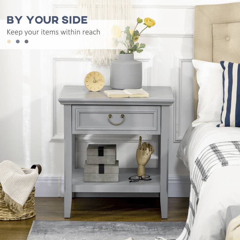 Retro Side Table, End Table with Storage Drawer and Open Shelf for Living Room, Bedroom