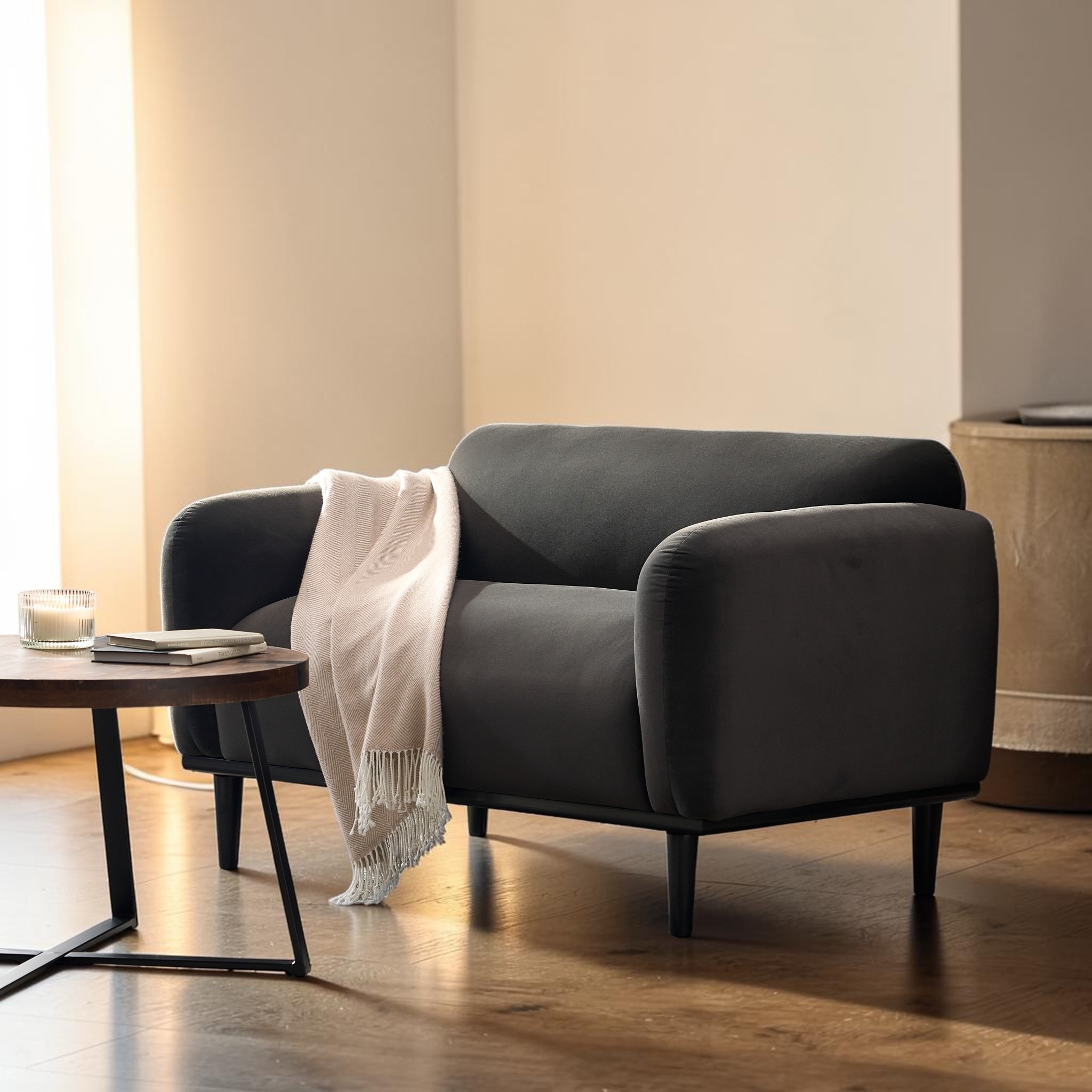 50 Inch Upholstered Loveseat Sofa with Black Wood Legs, Modern 2-Seater Couch for Office and Bedroom