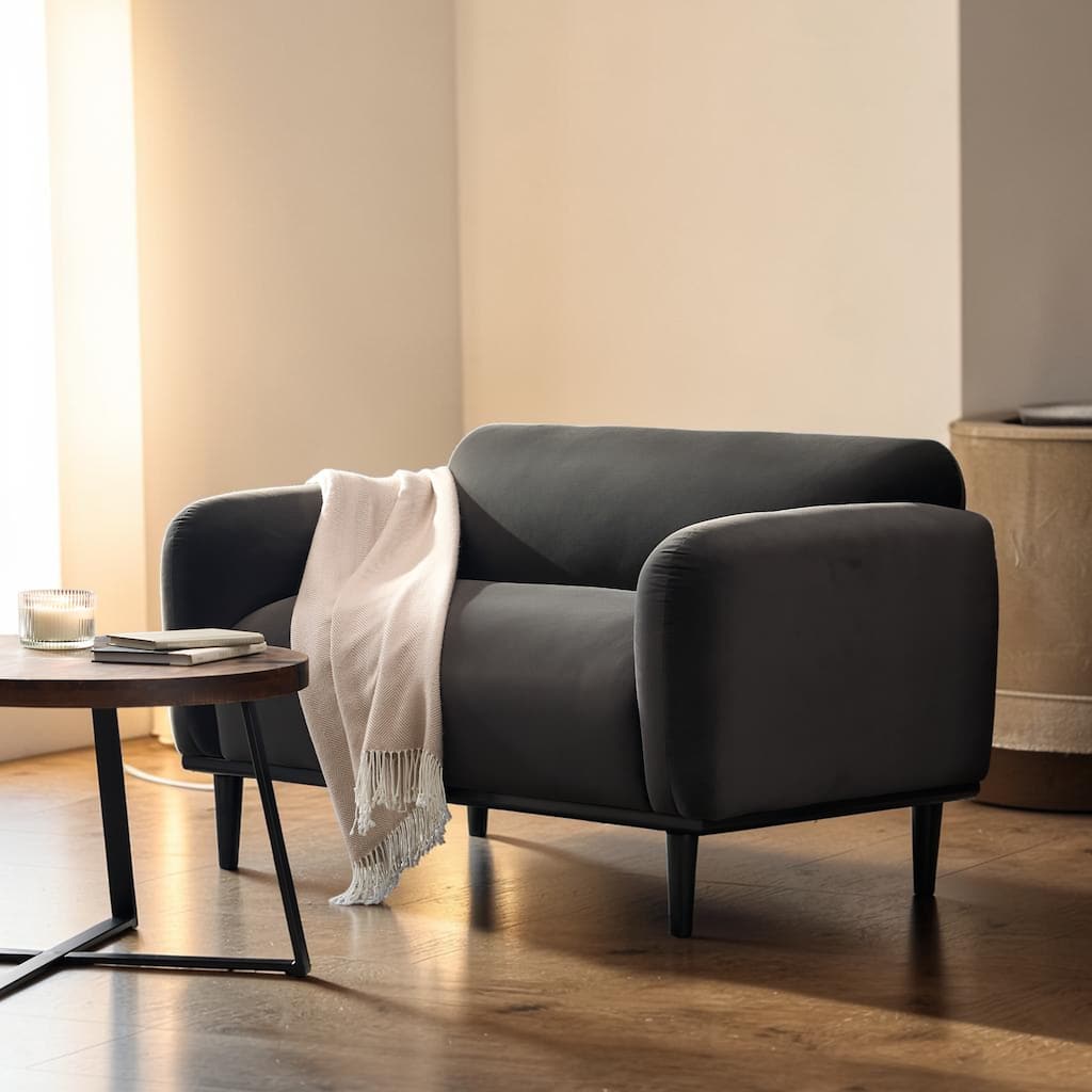 50 Inch Upholstered Loveseat Sofa with Black Wood Legs, Modern 2-Seater Couch for Office and Bedroom