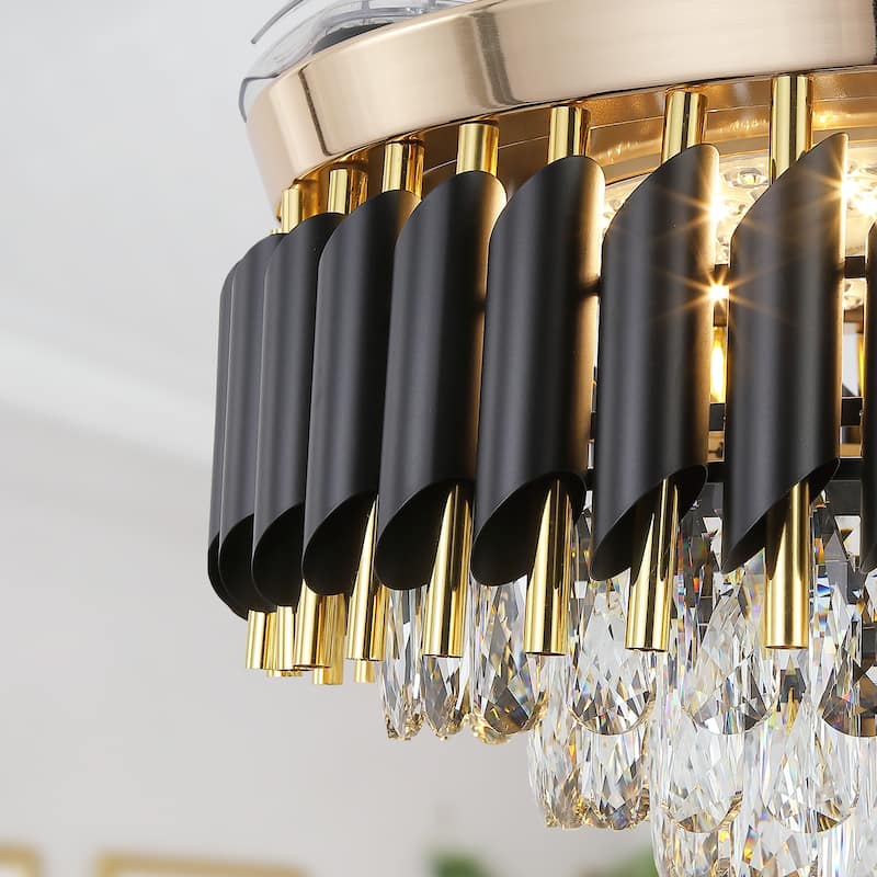 48" Crystal Fandelier Ceiling Fan with Light and Retractable Blades LED Dimmable for Bedroom Living Room - 48 Inches