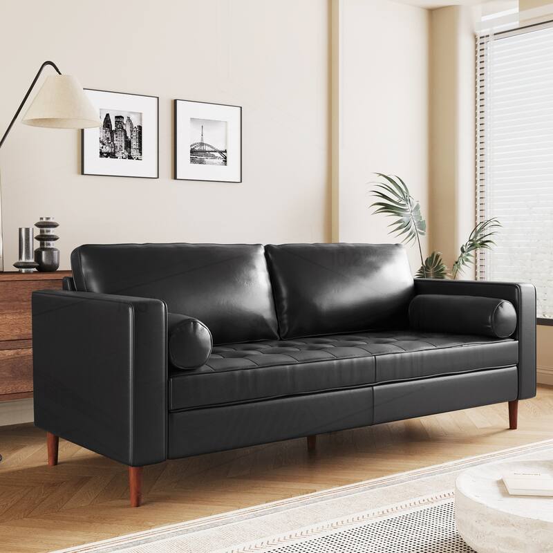 Comfortable Mid-Century Modern 3-Seat Sofa with Stylish Detailing for Home - Black
