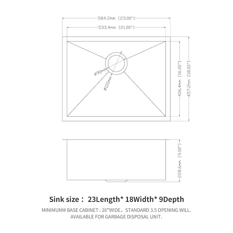 23" Undermount Single Bowl 16 Gauge Stainless Steel Kitchen Sink in Gunmetal Black - 23'' x 18'' x 9''