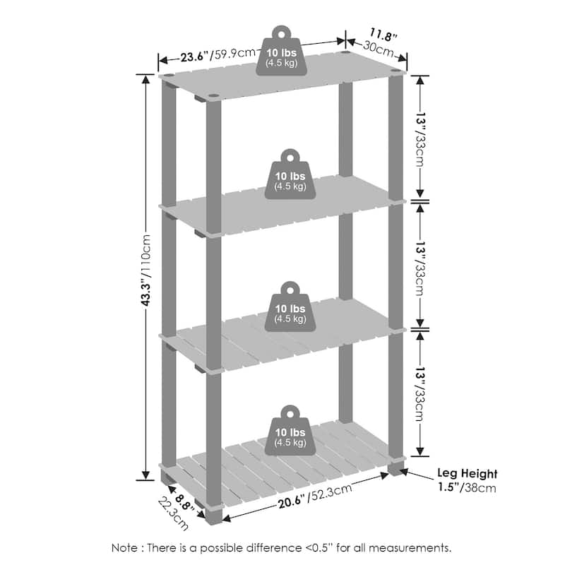 4 Tiers Wood Household Shelving Unit in Natural/Black (23.6 in. W x 43.3 in. H x 11.8 in. D) - 23.6