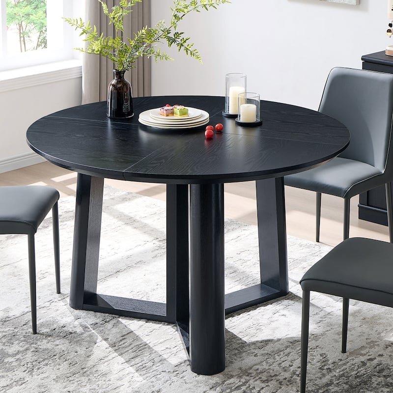 Modern Dining Table for 4-6, Round Dining Room Table for Kitchen - Black