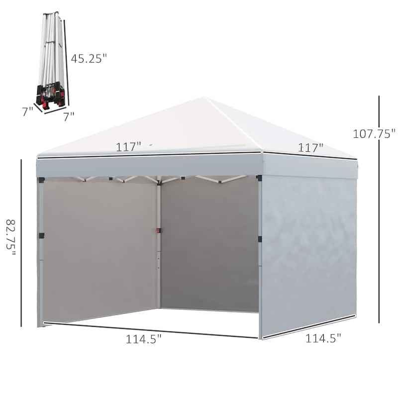 Outsunny 10' x 10' Pop Up Canopy with 3 Sidewalls, Leg Weight Bags and Carry Bag, Height Adjustable Party Tent