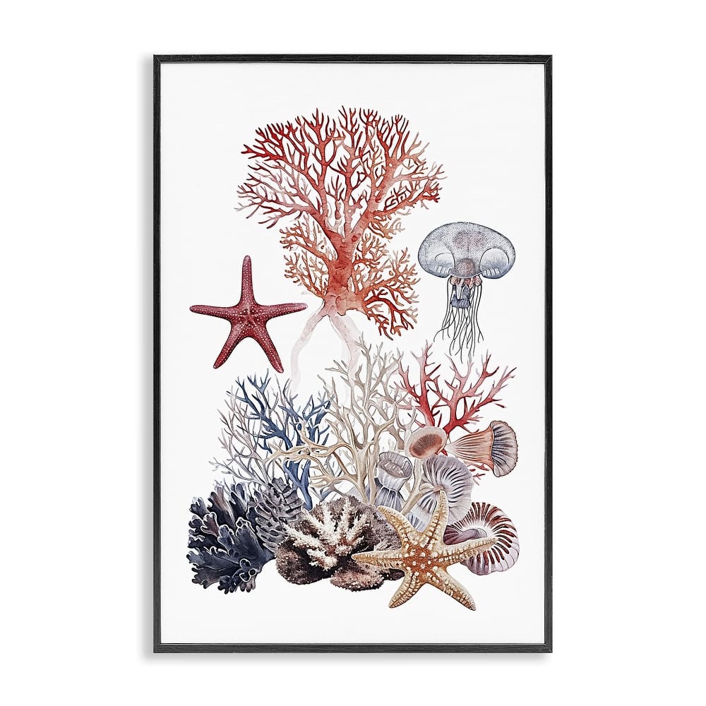 Stupell Aquatic Animals & Coral Framed Giclee Art Design By Ramona Murdock