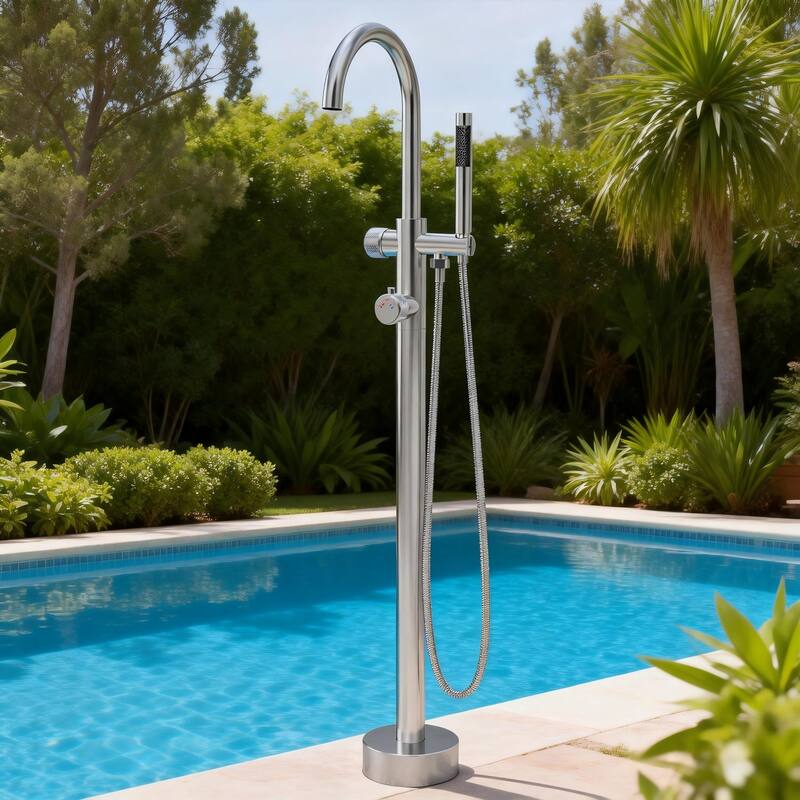 Modland 46'' Outdoor Shower System 316 Stainless Steel Thermostatic Freestanding Poolside Faucet with Swivel Spout - 46'' H