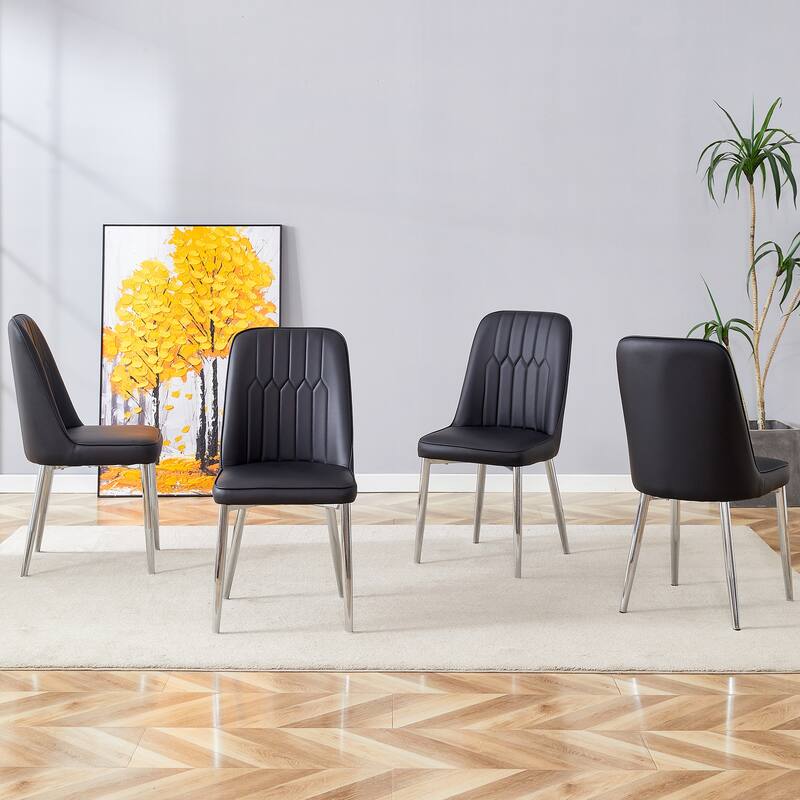 Modern Dining Chairs with Comfortable PU Leather and Durable Metal Legs for Home and Office Use - Black-1