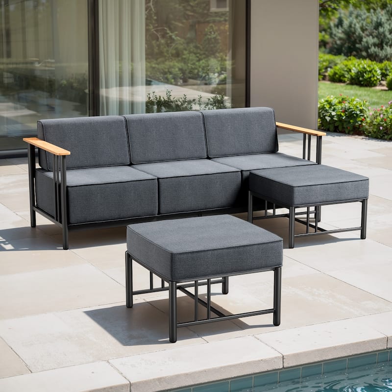 Puffin 3-Seat Outdoor Sofa with Metal Frame and 10-Inch Thick Cushions and ottomans