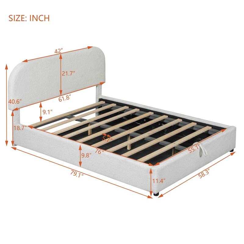 Luxury Teddy Fleece Fabric Bed Frame with Lift Up Storage, Upholstered Platform Bed Frame with Hydraulic Storage System