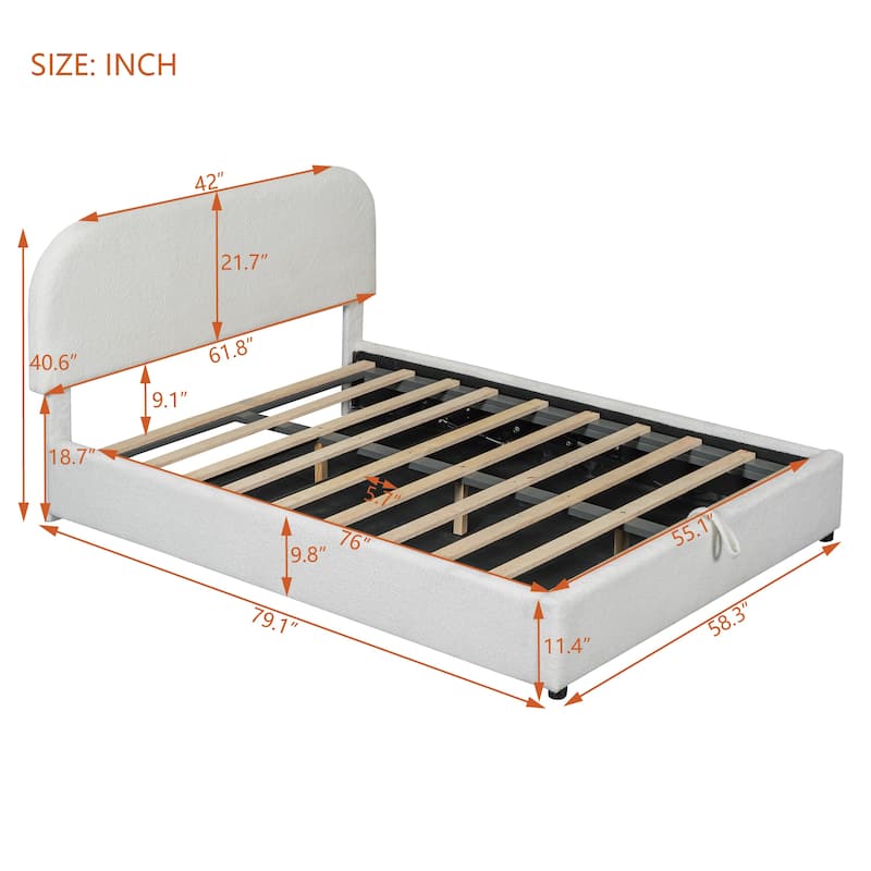 Teddy Fleece Full Size Upholstered Platform Bed with Hydraulic Storage System, White