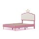 preview thumbnail 6 of 16, Twin/Full Size Upholstered Kids Princess Bed with Crown Headboard, PU Leather Platform Bed Frame with Light Strips