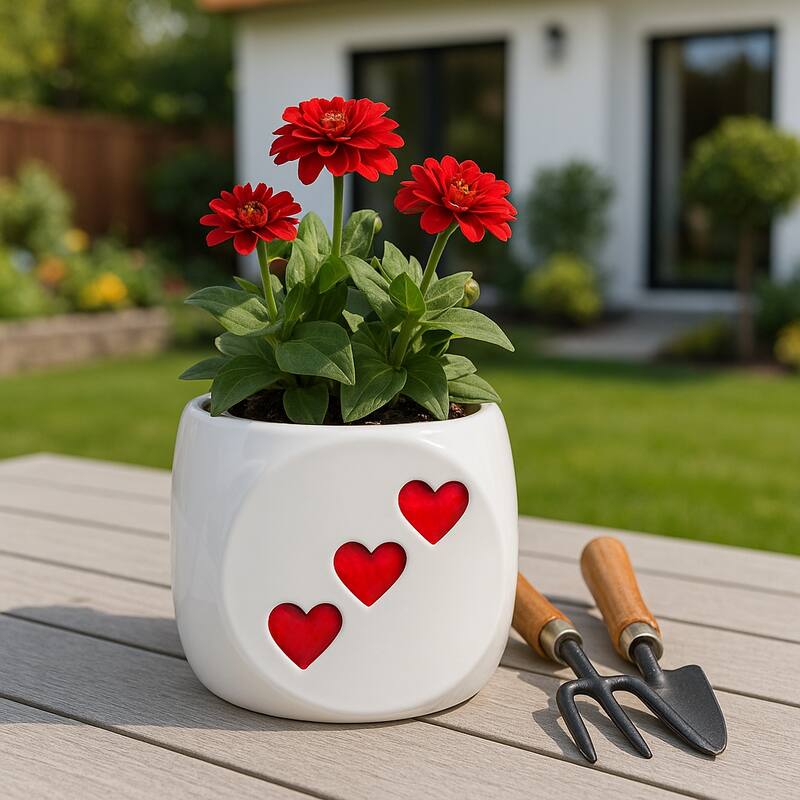 Decorative Ceramic Dice Planter or Flower Pot - 6" - 6.0"