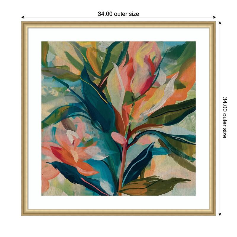Kate and Laurel Framed Art Colorful Tropic Botanical Abstract Neutral Linen by The Creative Bunch Studio