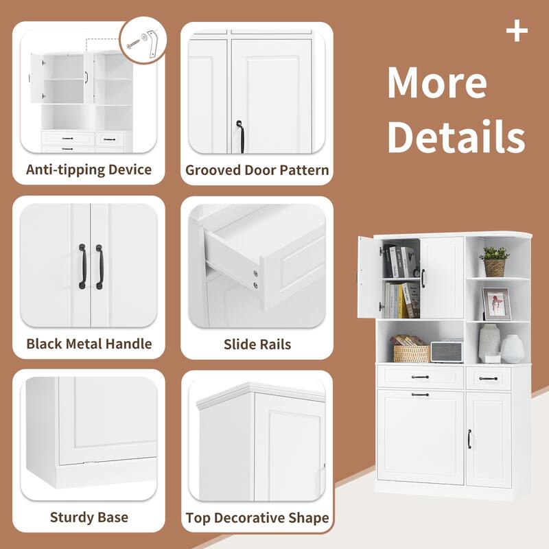 Tall Freestanding Storage Cabinet with Drawers and Doors, Adjustable Shelves, Flip Drawer Organizer for Bathroom or Office