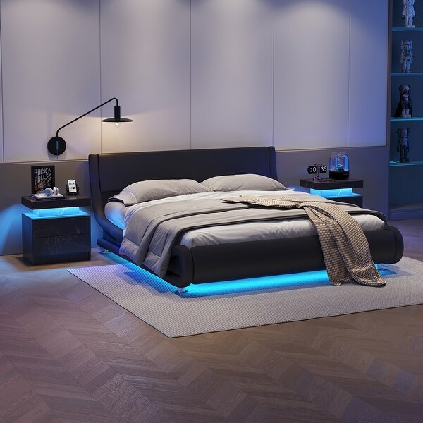 Nightstand LED Bedside Table Cabinet Lights Modern End Side with 2 Drawers for Bedroom Bed Bath Beyond 40662922