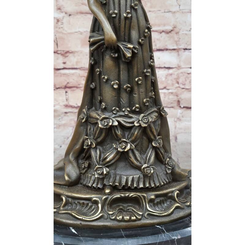Art Deco Bronze Sculpture Of Queen In Floral Dress - Female Figure By Milo