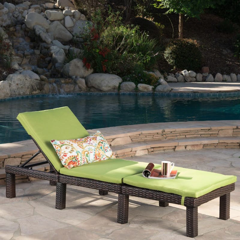 Jamaica Outdoor Chaise Lounge with Cushion by Christopher Knight Home - Multibrown + Green