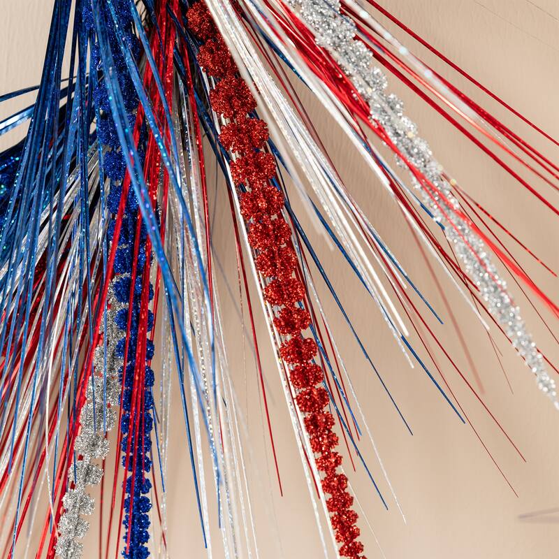 Glitzhome 24"D Patriotic/ Americana Tinsel and Heather Wreath