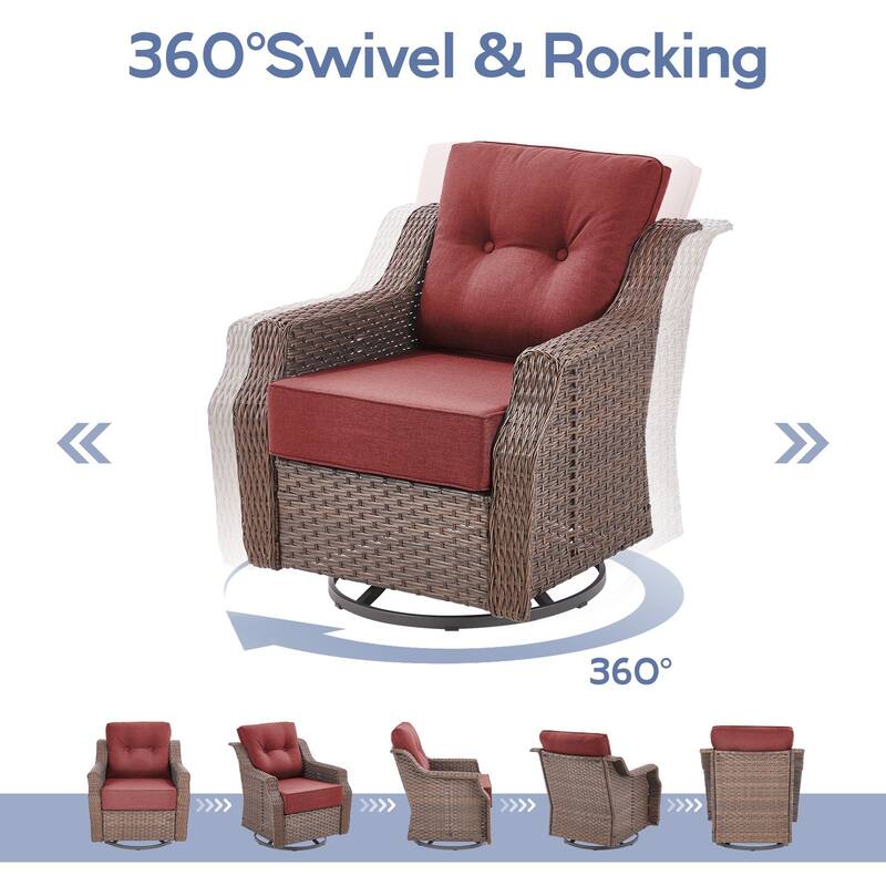 3 Pieces Swivel Chairs Ottomans with Glass Side Table