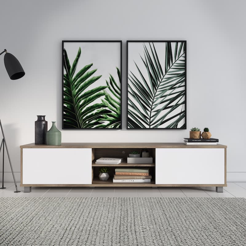 Hollywood Low Profile TV Stand With Doors for TV's up to 85" - White