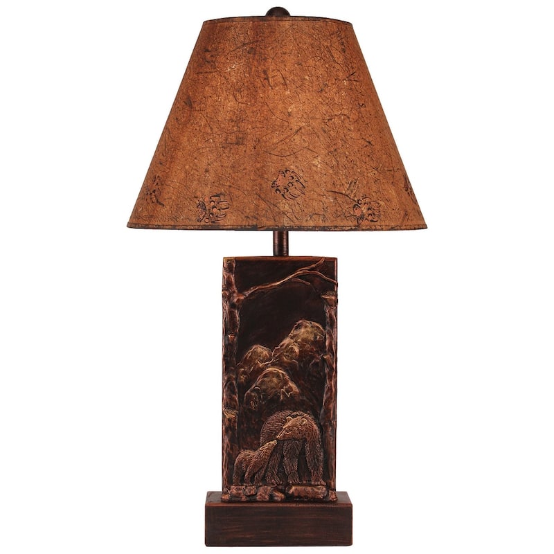 Rustic Bear with Cub Table Lamp - Bronze