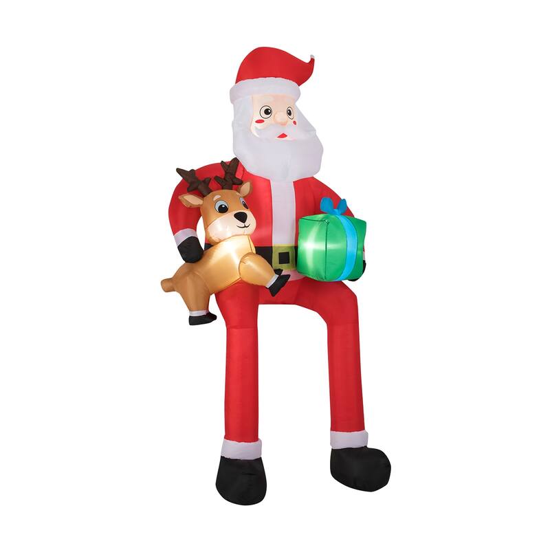9.5ft Christmas Inflatable Santa with Reindeer and Gift Box for Outdoor Lawn Decoration