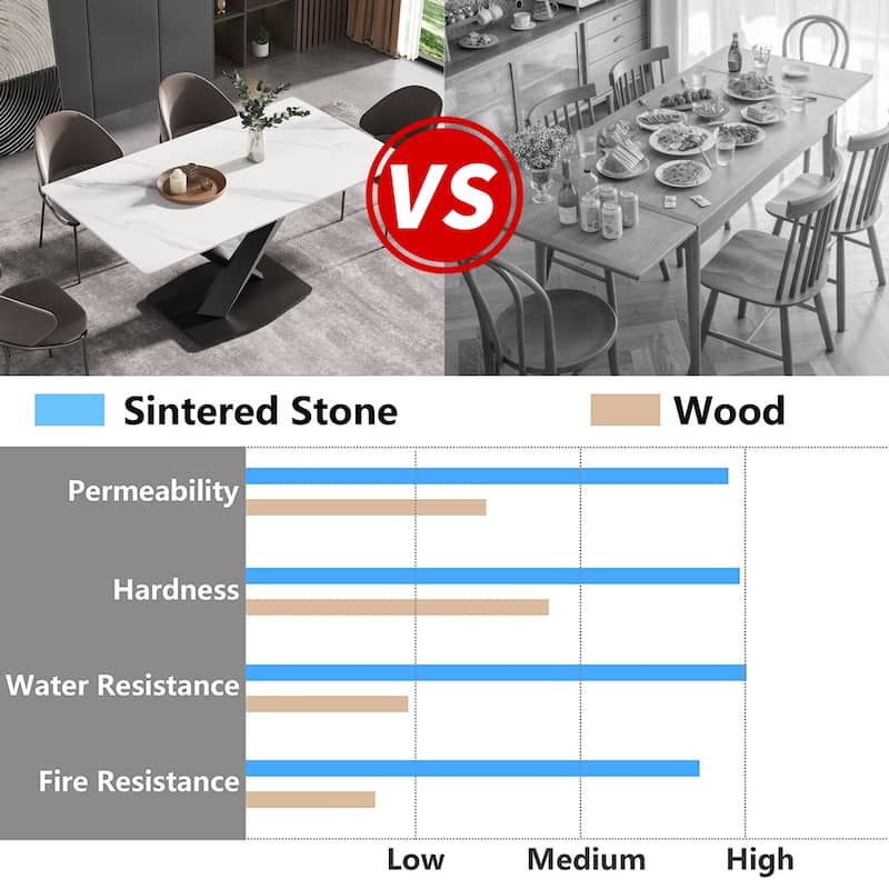 70.87" modern artificial stone white straight edge black metal leg dining table-can accommodate 6-8 people