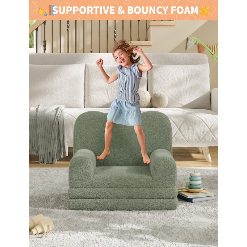 Kids Couch, 2-in-1 Convertible Teddy Fleece Fabric Toddler Sofa Chair